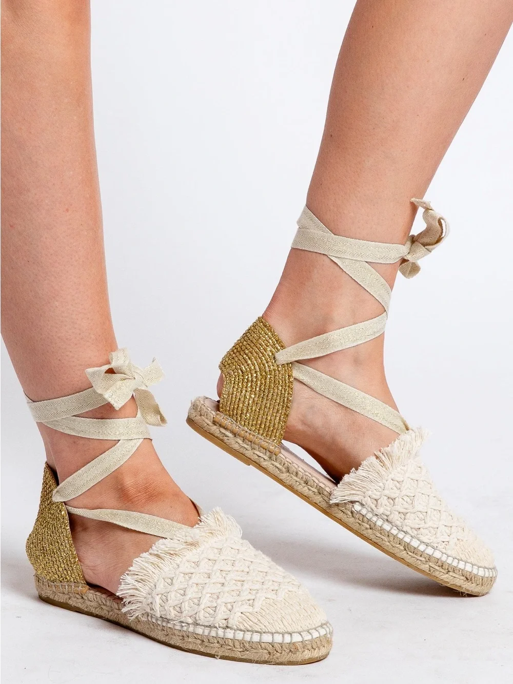 Free People Espadrille Lace-Up Sandals - Cream